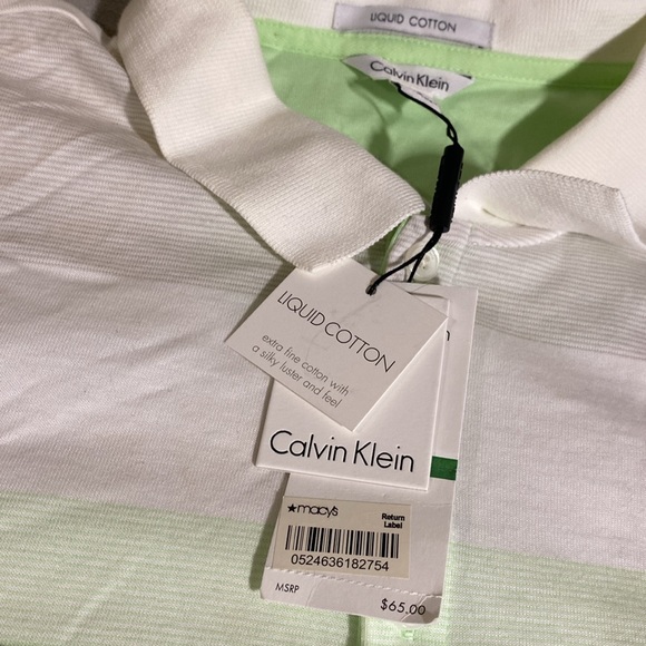 Calvin Klein White Green Short Sleeved Collared Polo Shirt Men's Size L - Picture 4 of 4